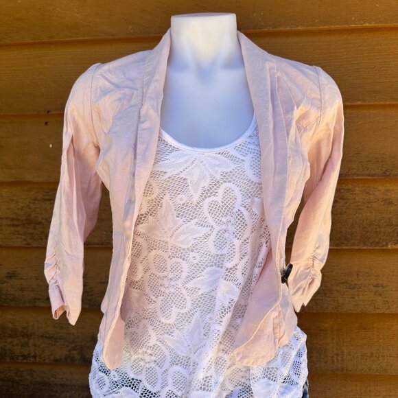 Wet Seal Y2k Light Pink Single Button Crop Cardigan Mini Linen Coat Size S - Picture 3 of 5